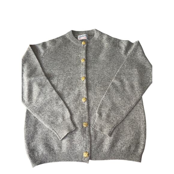 Ballantyne 100% Pure Cashmere Cardigan Sweater Gray Gold Button Scotland Size 40 - Picture 1 of 8